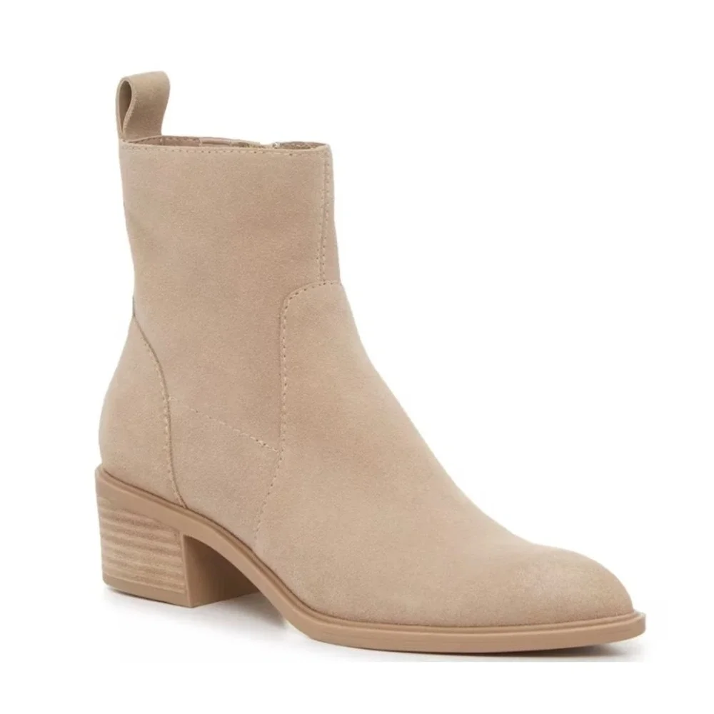 Dolce Vita Suede Ankle‎ Booties Boots Western Lt Tan Block Heel Women Size 6 NEW